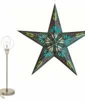 Decoratie kerstster turquoise blauw 60 cm inclusief tafellamp lamp standaard