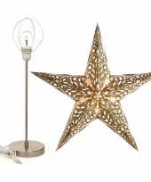 Decoratie kerstster wit goud 60 cm inclusief tafellamp lamp standaard