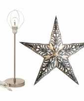 Decoratie kerstster wit zilver 60 cm inclusief tafellamp lamp standaard