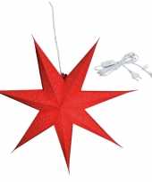 Kerstversiering rode papier decoratie kerststerren 60 cm inclusief witte lichtkabel