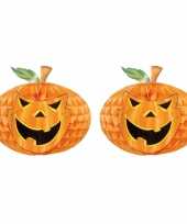 Set 2 keer keer halloween versiering pompoen honeycomb decoratie