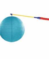 Turquoise blauwe lampion 35 cm lampionstokje